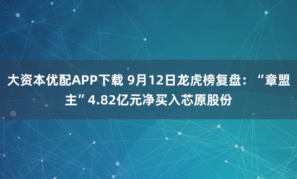 大资本优配APP下载 9月12日龙虎榜复盘：“章盟主”4.82亿元净买入芯原股份